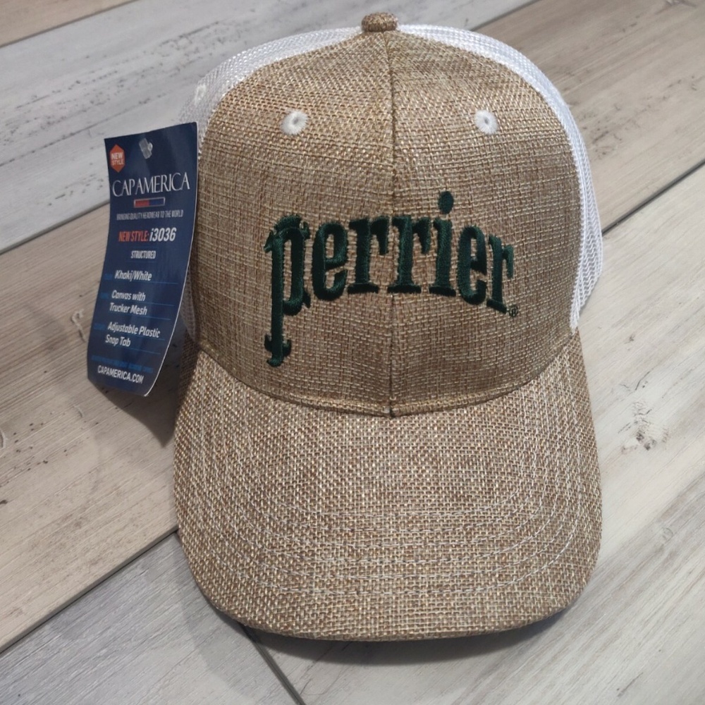 Perrier Sparkling Carbonated Mineral Water Adjustable Snap Back Trucker Hat -New